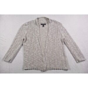Eileen Fisher Sweater Womens Petite PP Off White Cardigan Loose Knit Silk Linen